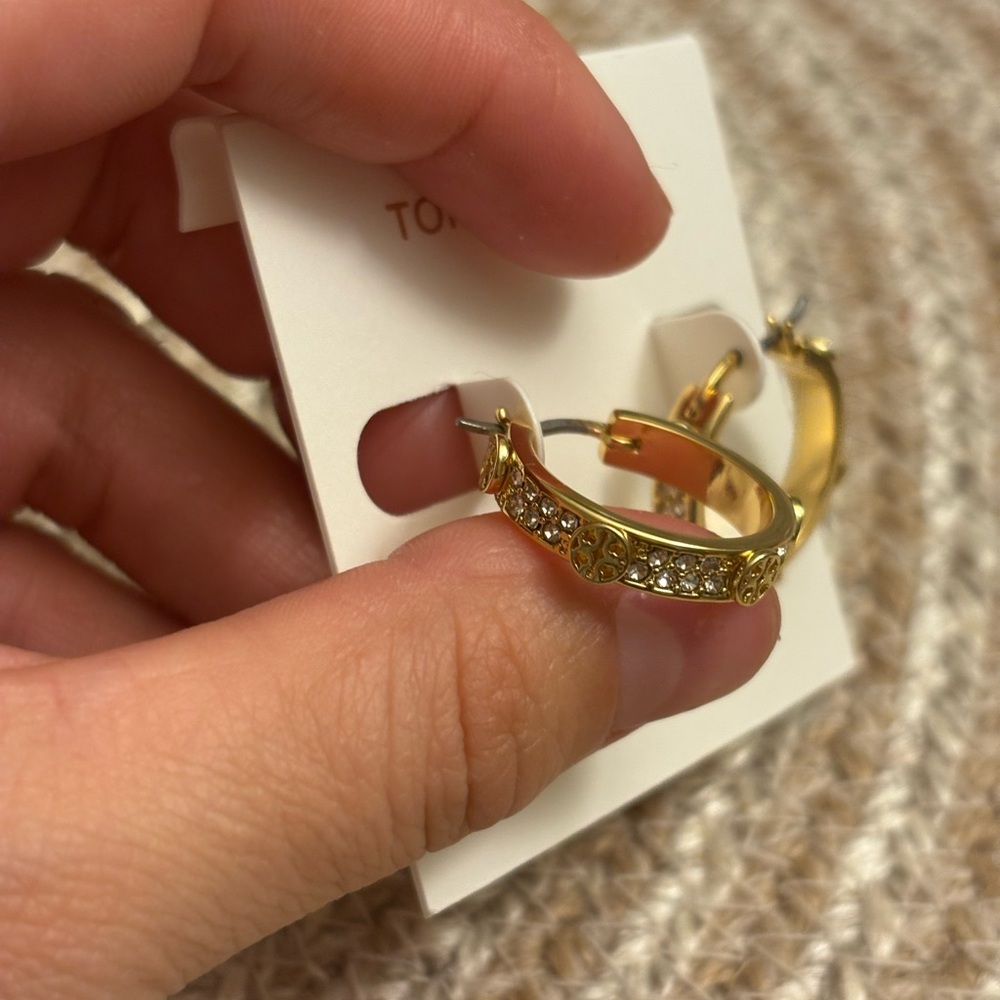 Tory Burch Gold Embellished Hoop Earrings - Picture 5 of 10